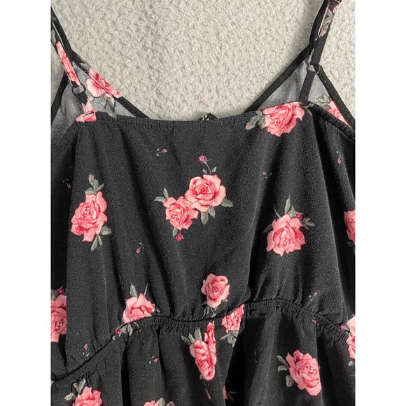 Divided H&M Black Pink Rose‎ Floral Sleeveless Romper Women’s Size 8 Viscose - Picture 7 of 11